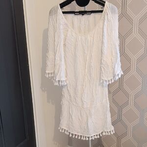 White Boho Cover up with Tassels